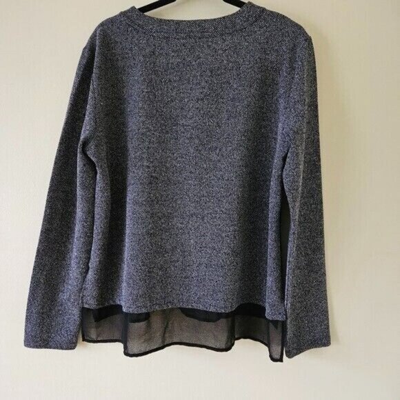 Intrend Max Mara Top Womens L Gray Black Pullover LS Lace Satin Sheer Whimsigoth - Picture 2 of 15